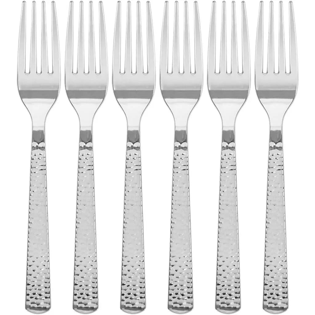 Hammered Silver Plastic Fork, 24ct