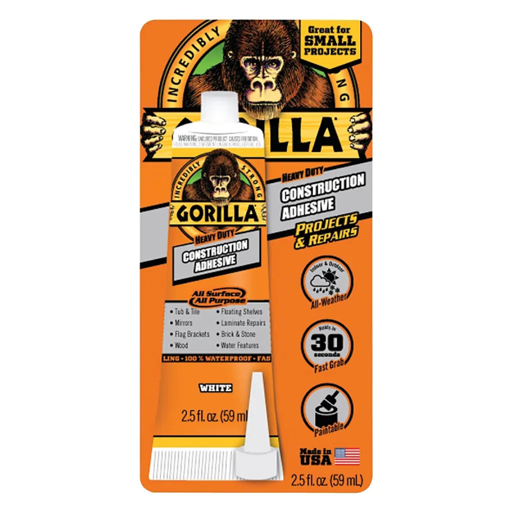 Gorilla Construction Adhesive, White, 2.5oz
