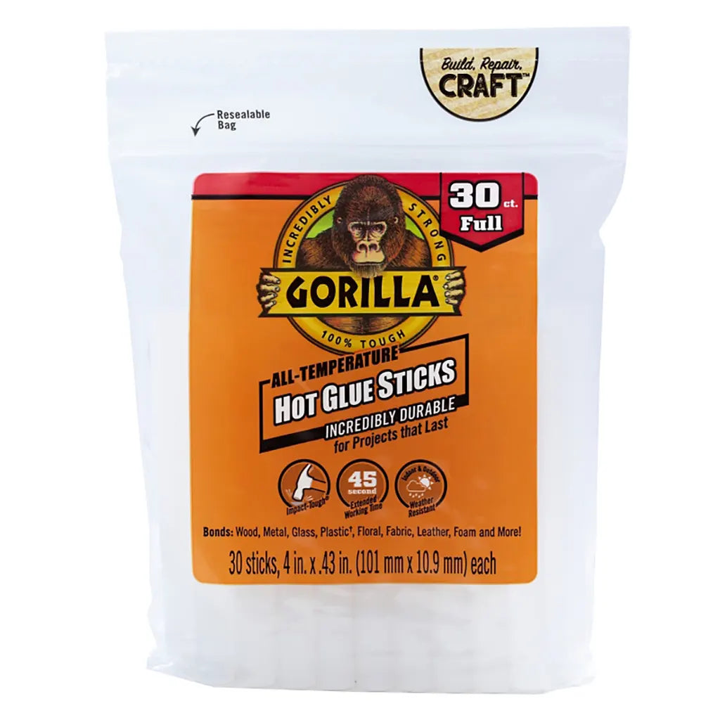 Gorilla Hot Glue Stick, Clear, 30 Pack
