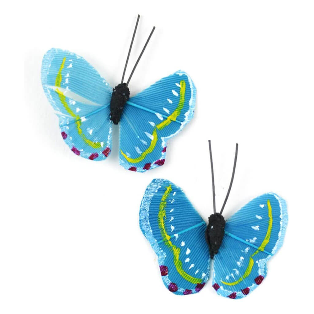 Touch of Nature 1in Teal Feather Mini Butterfly, 2pc