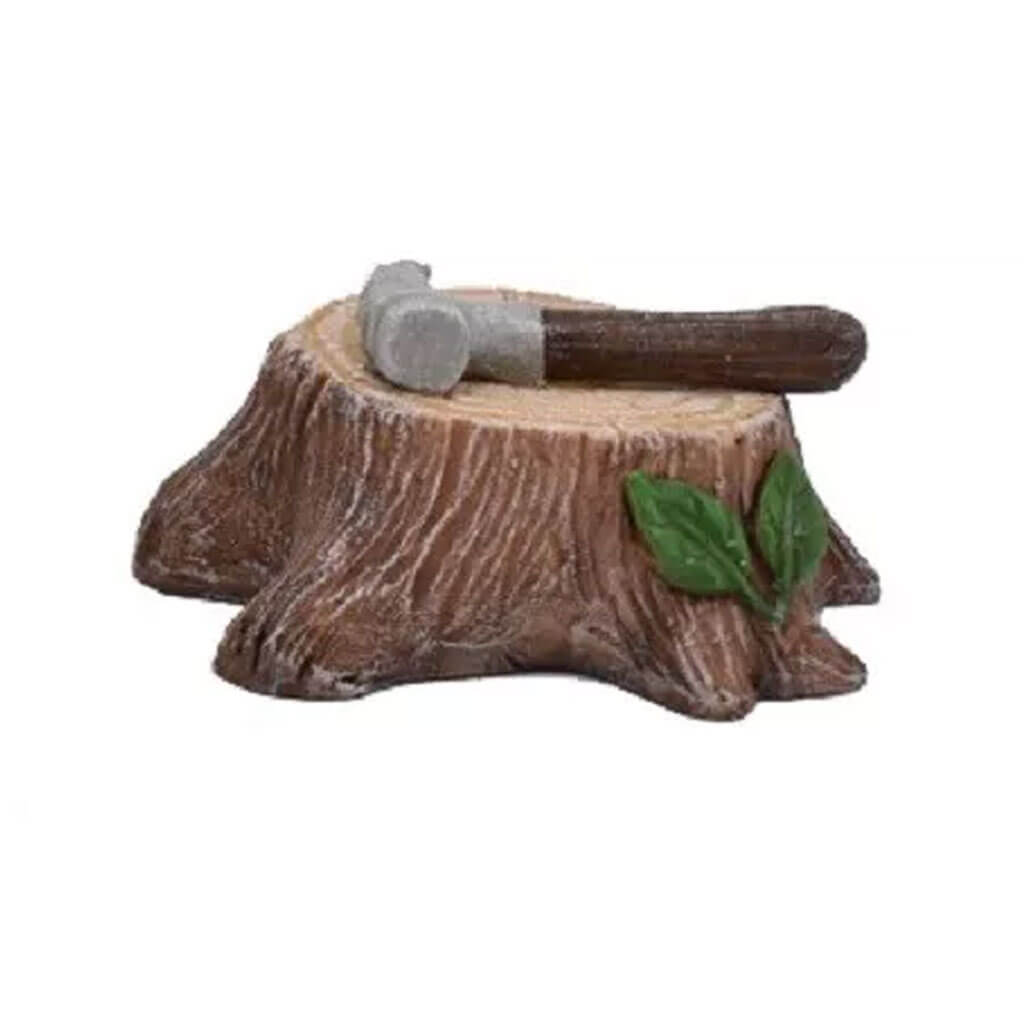 Touch of Nature 2.25in Miniature Tree Stub and Ax, 1pc