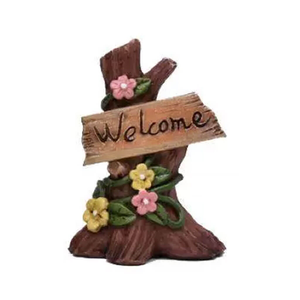 Touch of Nature 2.75in Miniature Tree Stump with "Welcome" Sign, 1pc