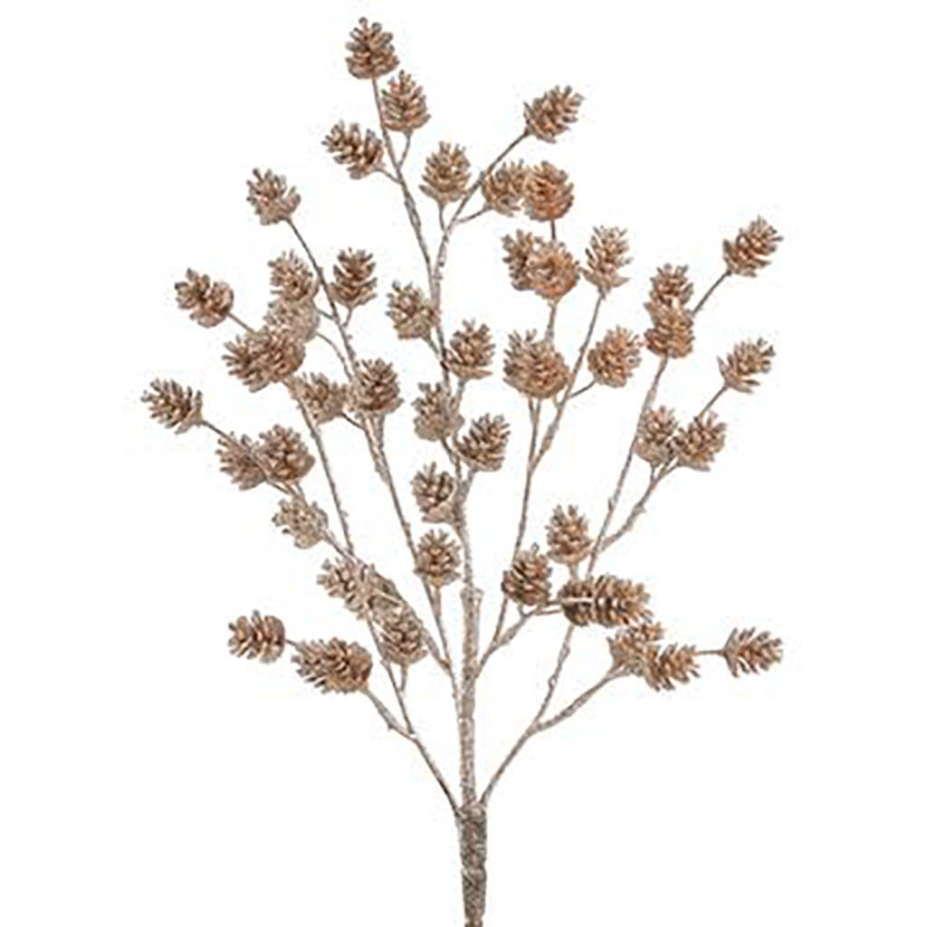 Glittered Pine Cone Bush Champagne, 17in