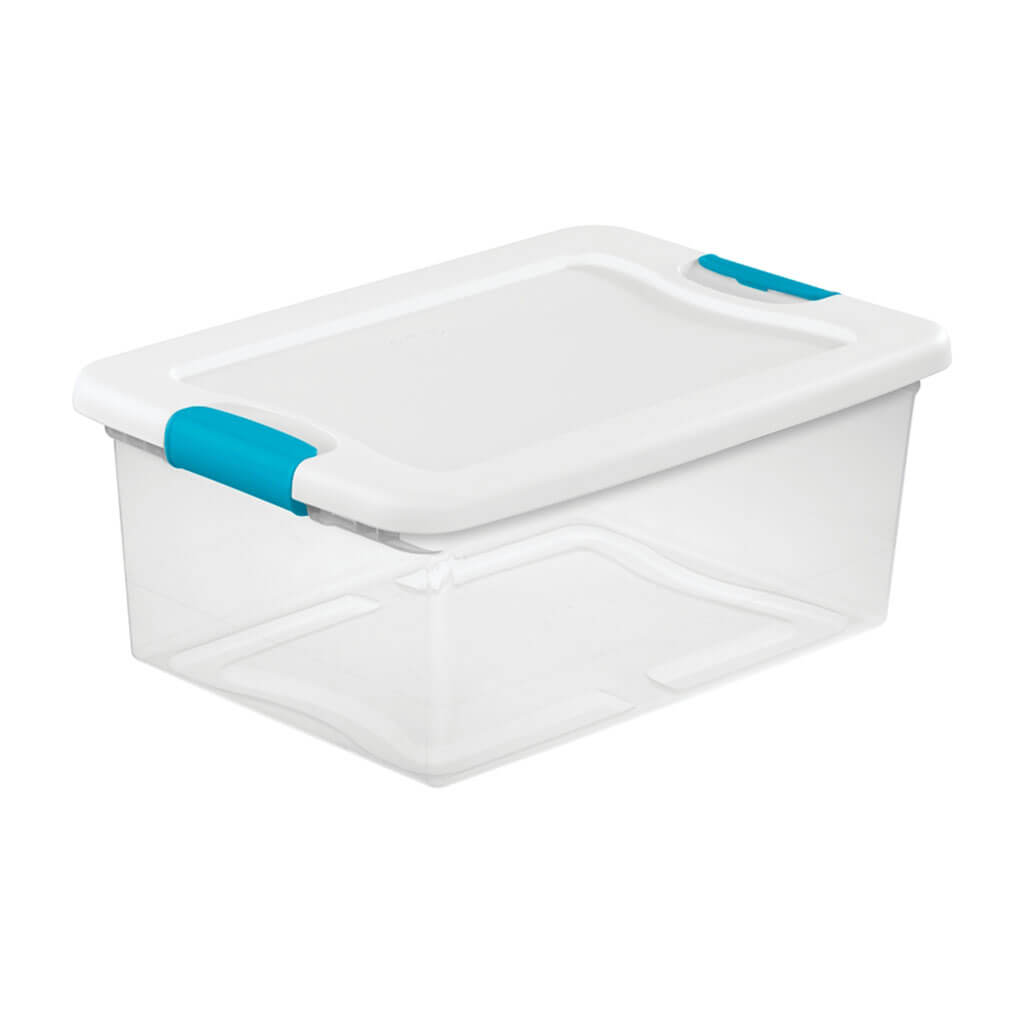 Sterilite Latching Box, Plastic, Clear/White 15QT