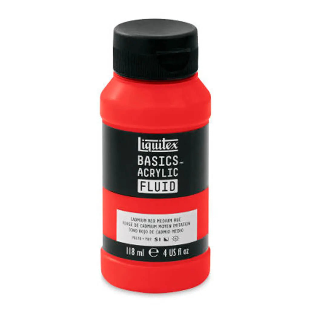 Liquitex Basics Acrylic Fluid  118ml (4oz) Bottle Cadmium Red Medium Hue S1