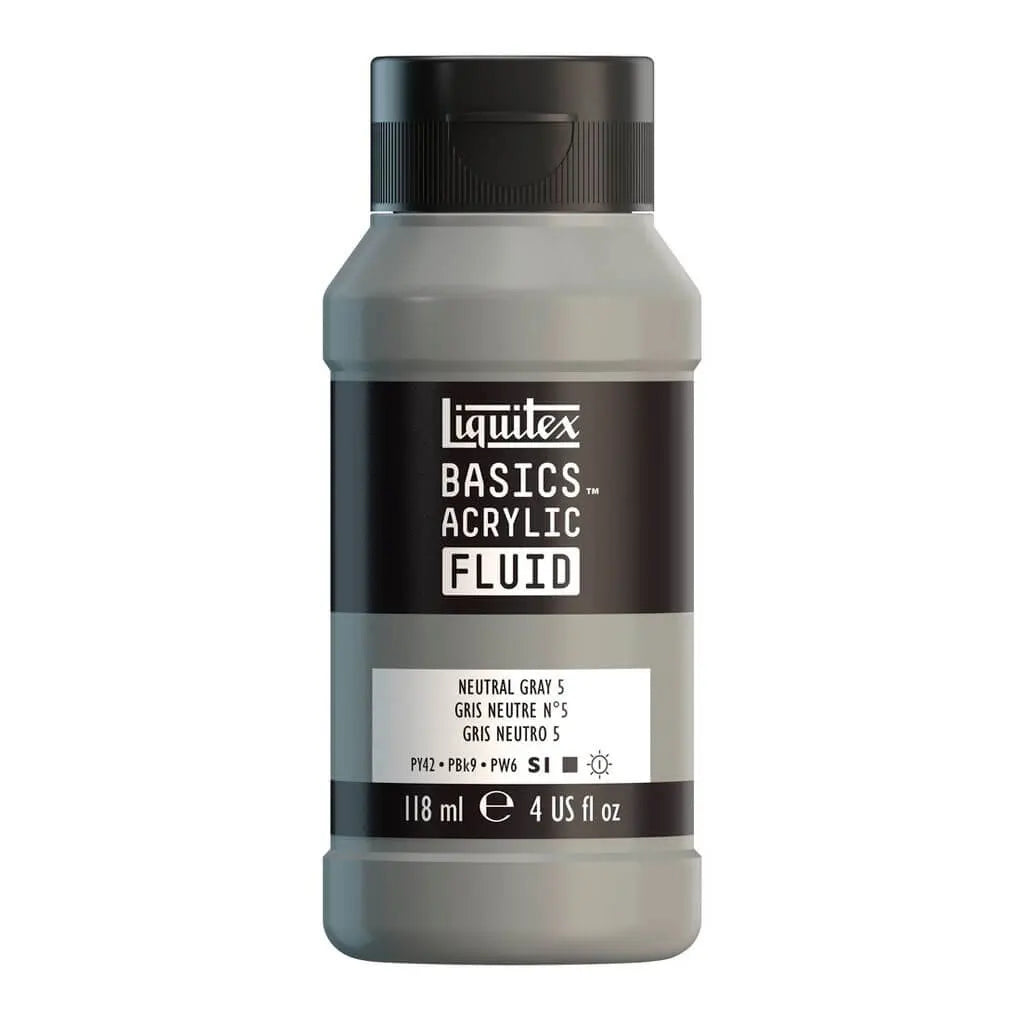 Liquitex Basics Acrylic Fluid  118ml (4oz) Bottle Neutral Grey 5 S1