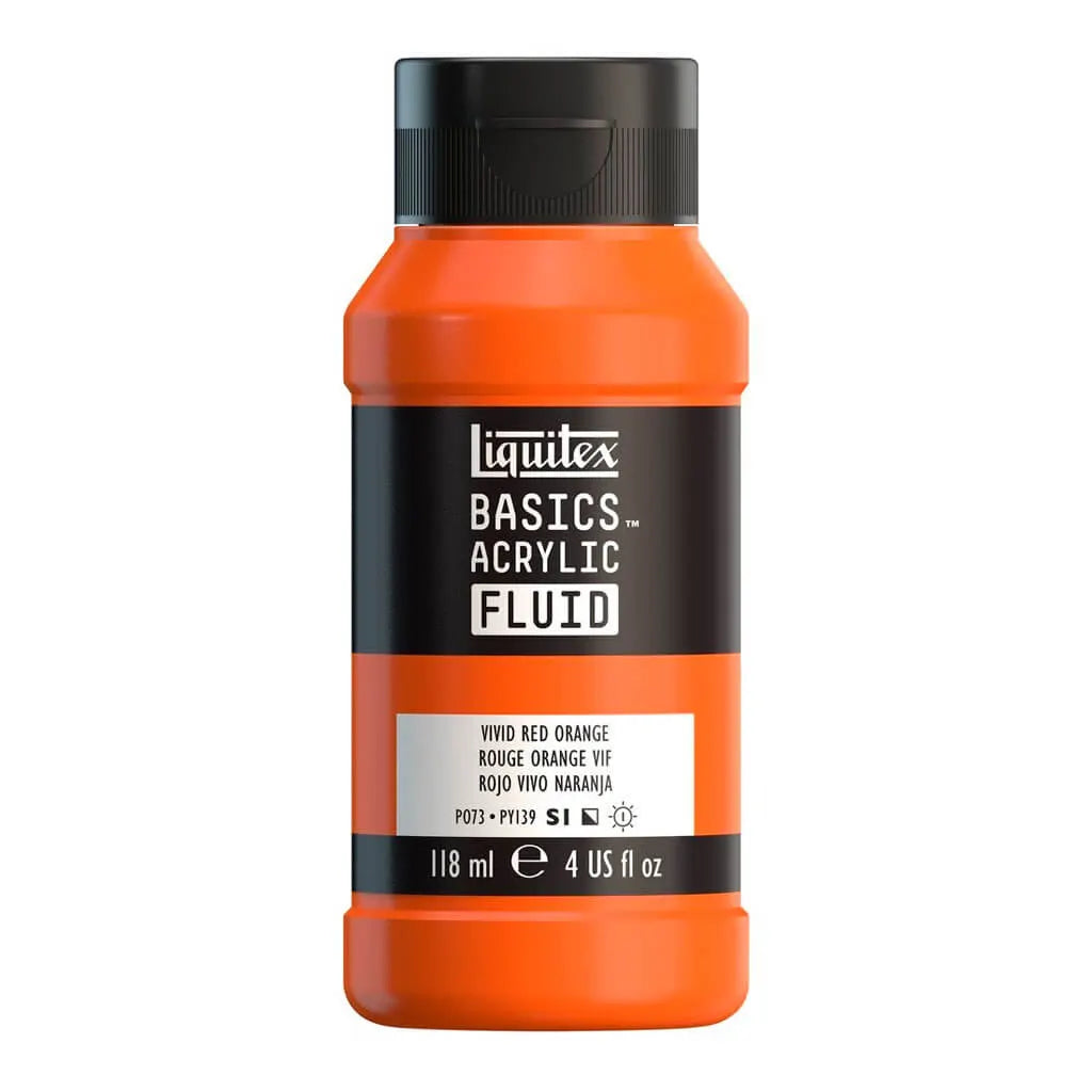 Liquitex Basics Acrylic Fluid  118ml (4oz) Bottle Vivid Red Orange S1