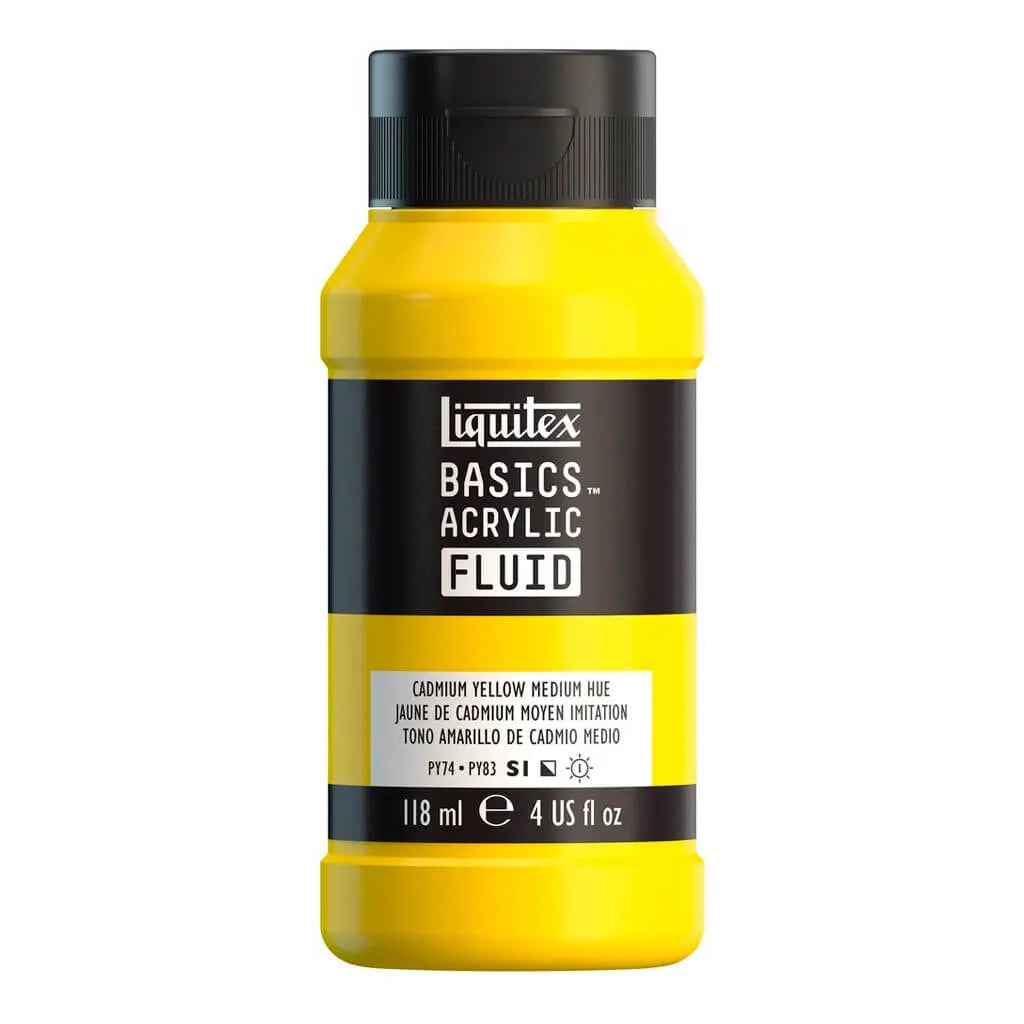 Liquitex Basics Acrylic Fluid  118ml (4oz) Bottle Cadmium Yellow Medium Hue S1