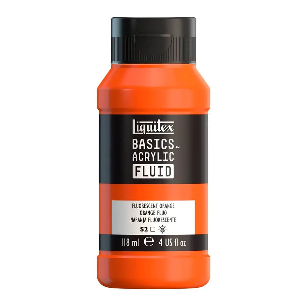 Liquitex Basics Acrylic Fluid  118ml (4oz) Bottle Fluorescent Orange S1
