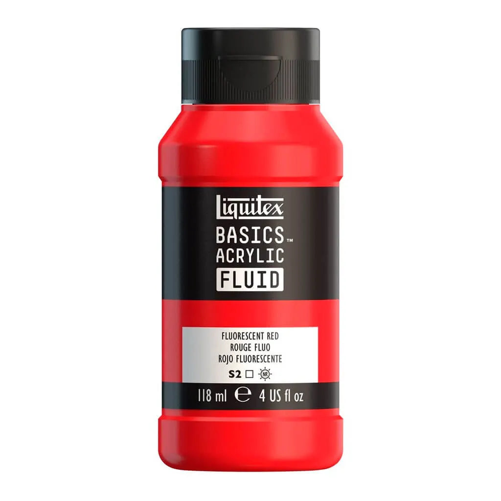 Liquitex Basics Acrylic Fluid  118ml (4oz) Bottle Fluorescent Red S1