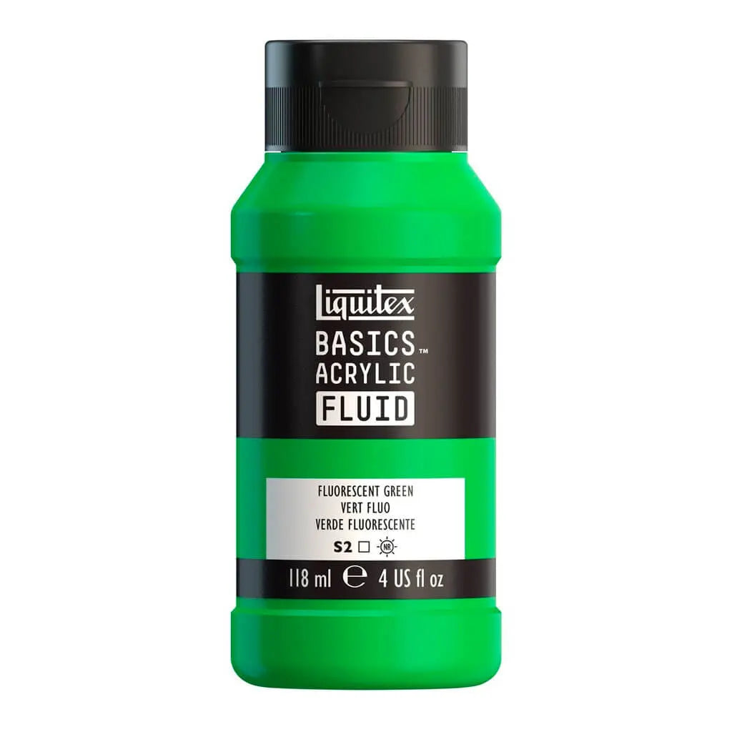 Liquitex Basics Acrylic Fluid  118ml (4oz) Bottle Fluorescent Green S1
