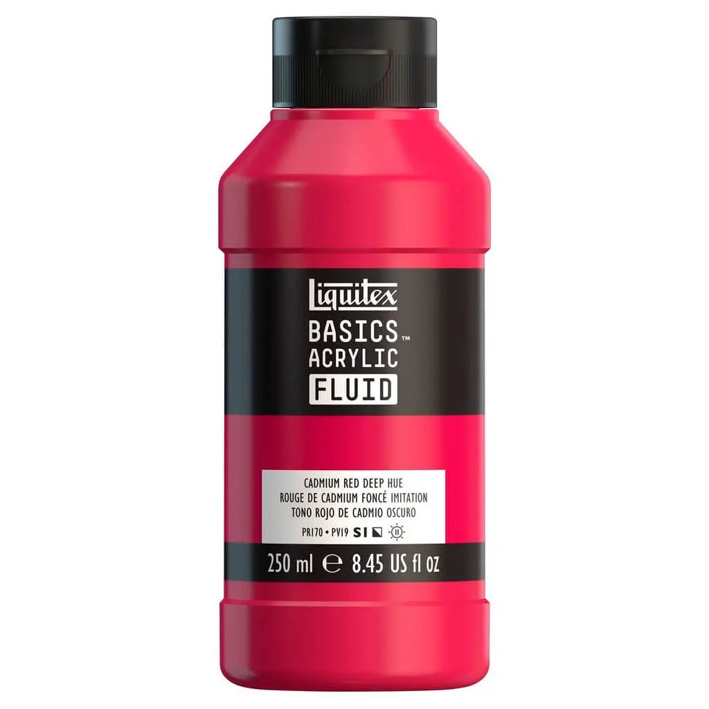 Liquitex Basics Acrylic Fluid  250ml (8.45oz) Bottle Cadmium Red Deep Hue S1