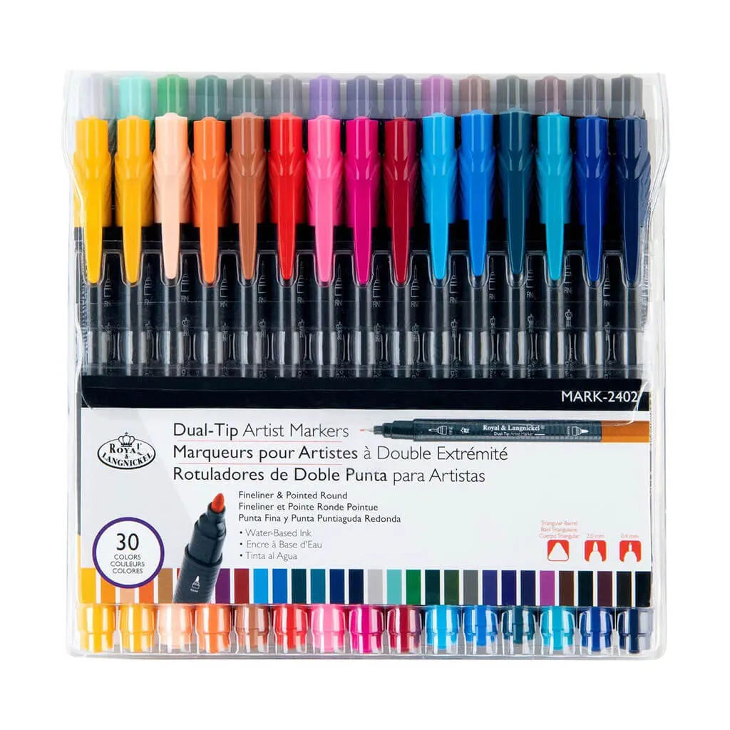 30pc Fineliner and Pointed Round Dual-Tip Artist Markers