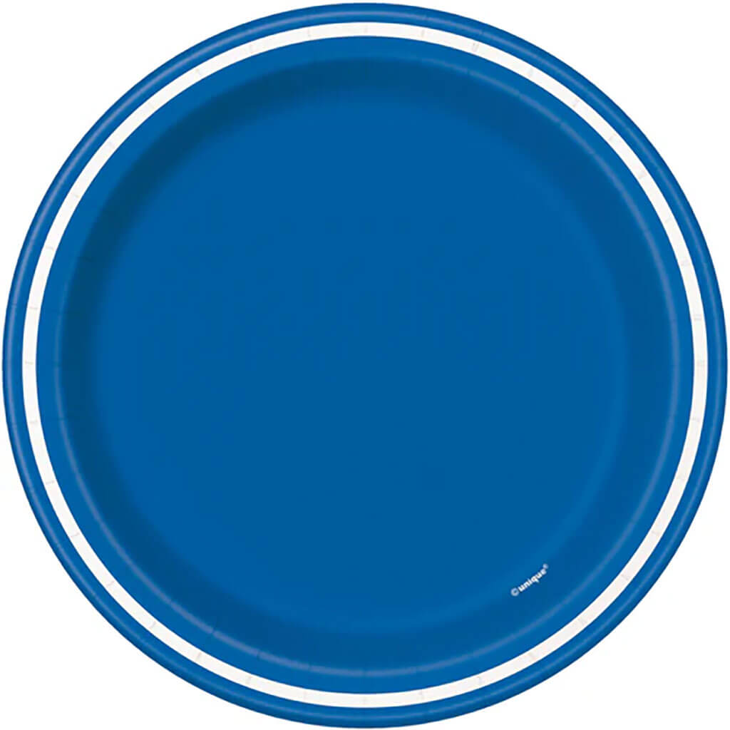 Royal Blue Striped Dessert Plates 7in, 8ct