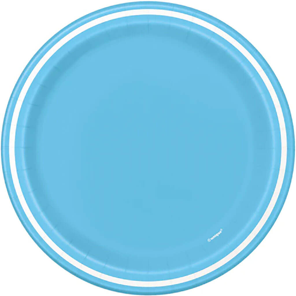 Powder Blue Striped  Dessert Plates 7in, 8ct