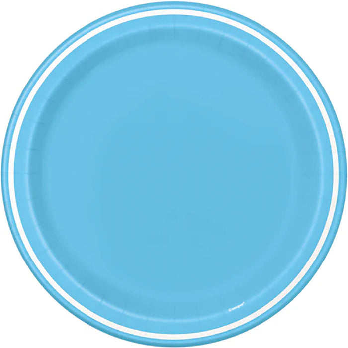 Powder Blue Striped Dinner Plates 9in, 8ct