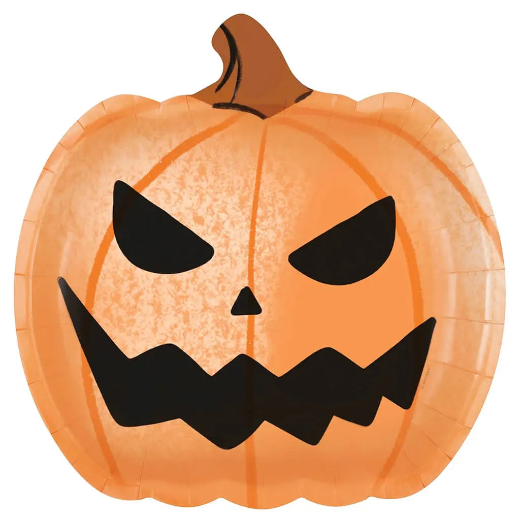 Jack o Lantern Shaped Plates, 7.25in x 9in, 8ct