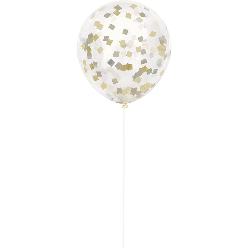 6 Clear Latex Balloons with Gold and Silver Foil Confetti 12in