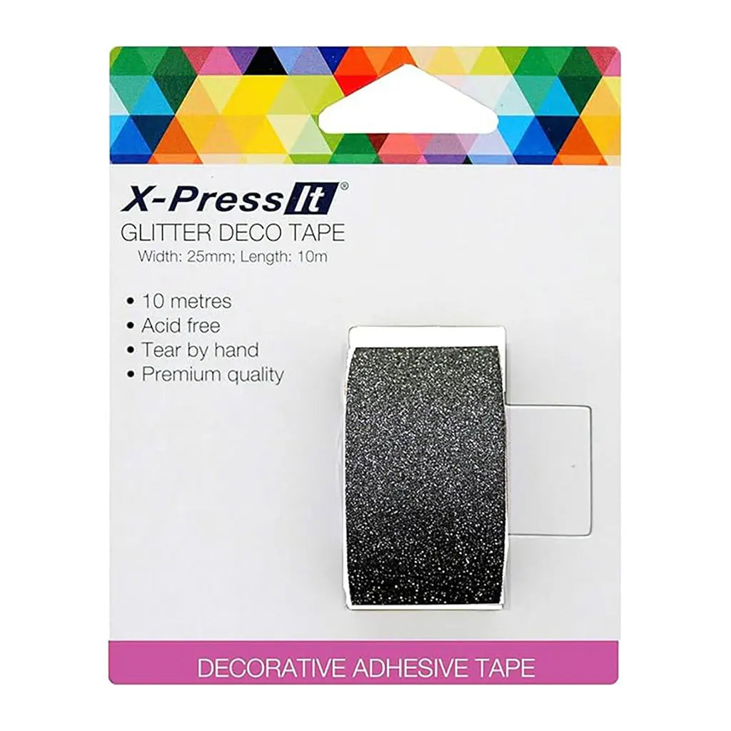 Xpress it Glitter Deco Tape Black 25mm x 10m