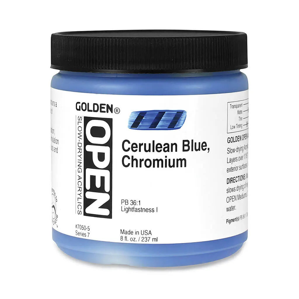 Golden OPEN Slow-Drying Acrylic Paint 8oz Cerulean Blue Chromium S7
