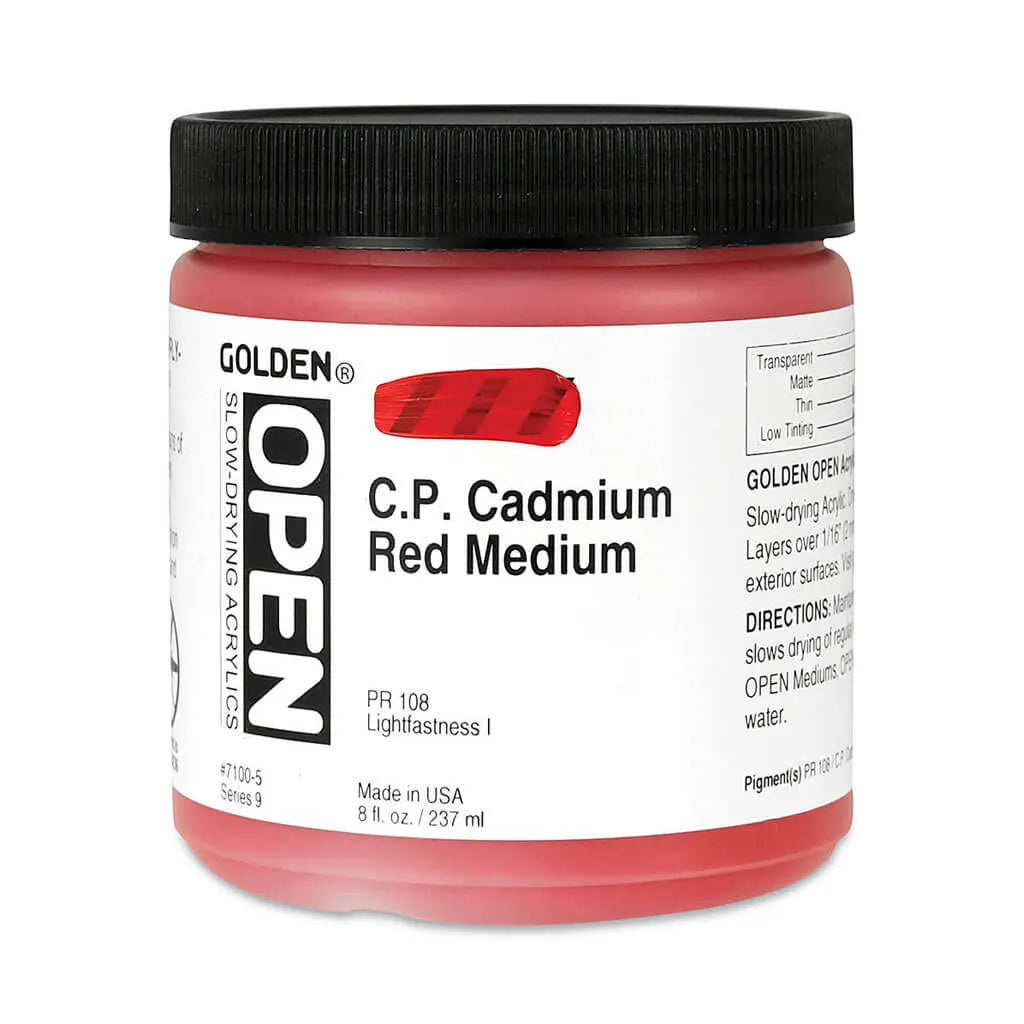 Golden OPEN Slow-Drying Acrylic Paint 8oz Cadmium Red Medium S9