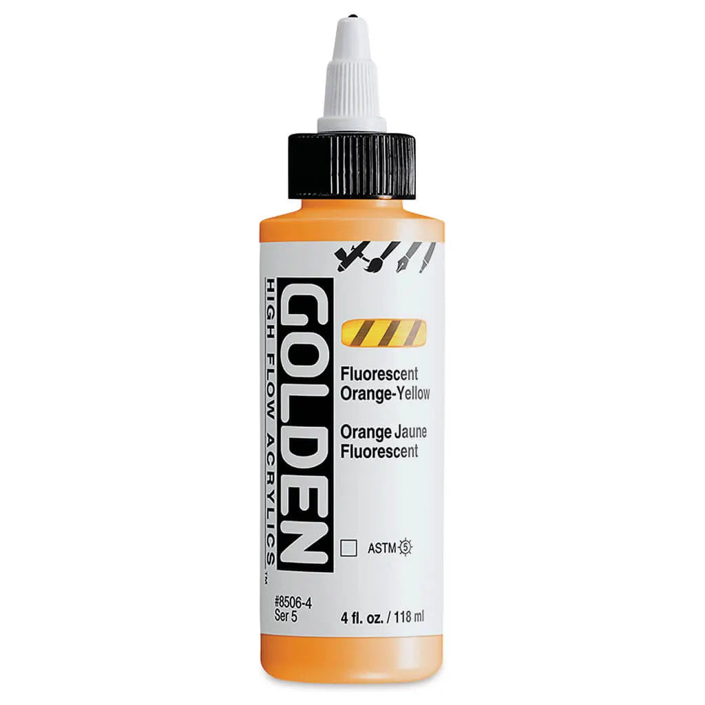 Golden High Flow Acrylic Paint 4oz Fluorescent Orange-Yellow S5