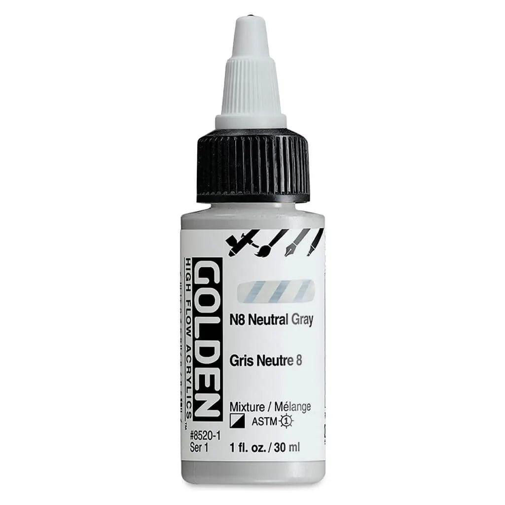 Golden High Flow Acrylic Paint 1oz N8 Neutral Gray S1