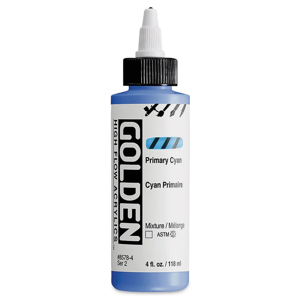 Golden High Flow Acrylic Paint 4oz Primary Cyan S2