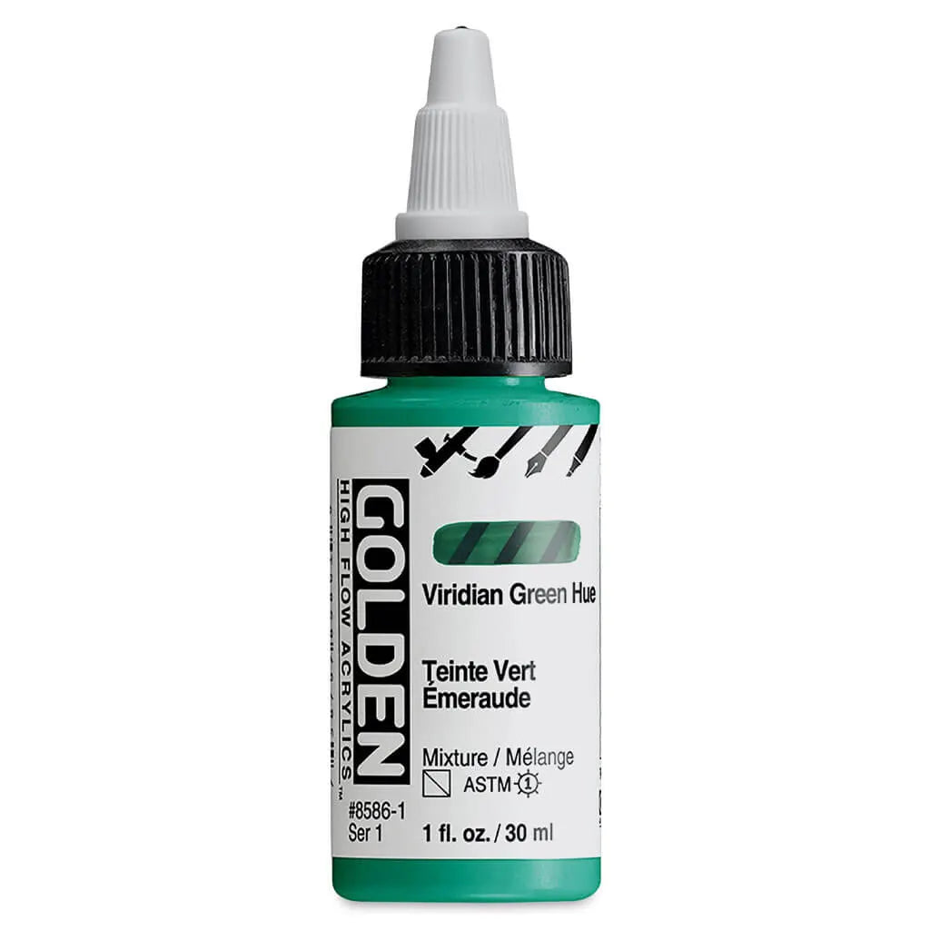Golden High Flow Acrylic Paint 1oz Viridian Green Hue S1