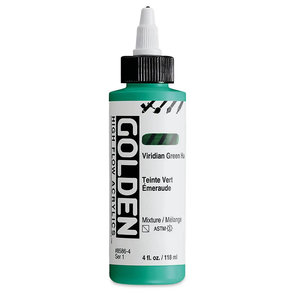 Golden High Flow Acrylic Paint 4oz Viridian Green Hue S1