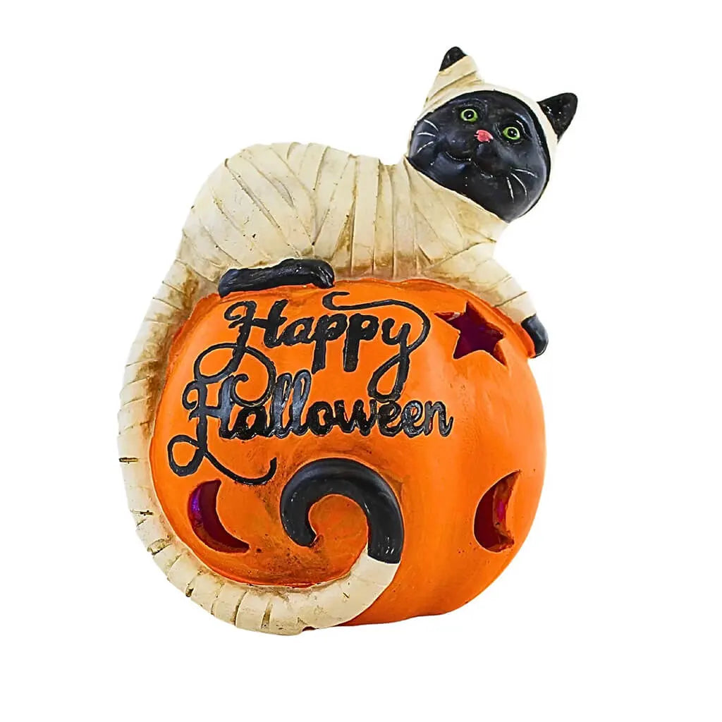 Light Up Resin Halloween Cat Figure