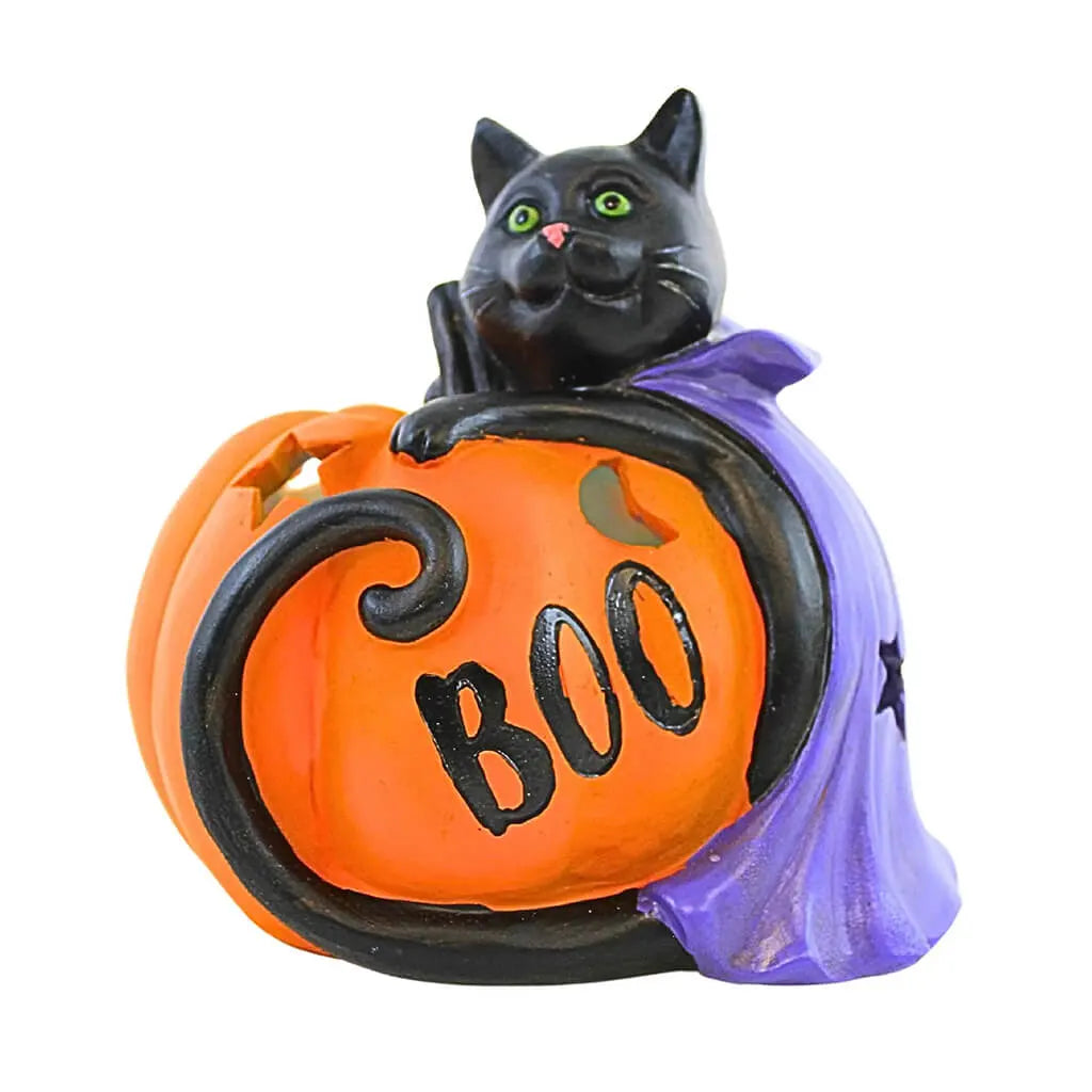 Light Up Resin Halloween Cat Figure