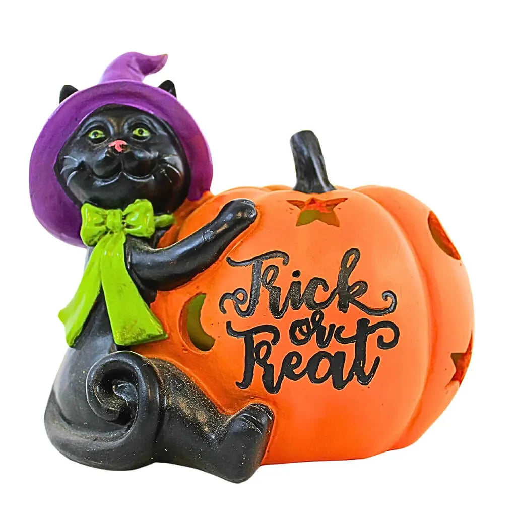 Light Up Resin Halloween Cat Figure