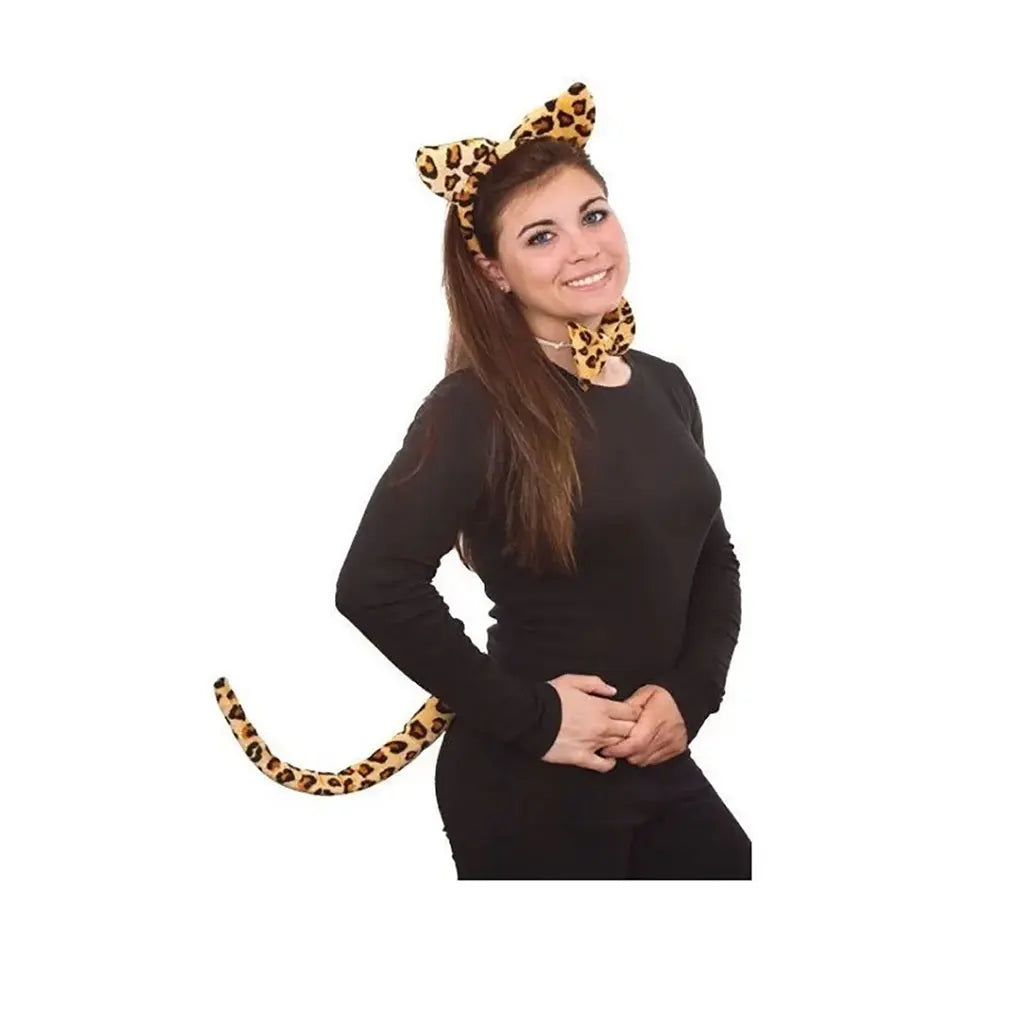 Leopard Set Headband Tail &amp; Tie