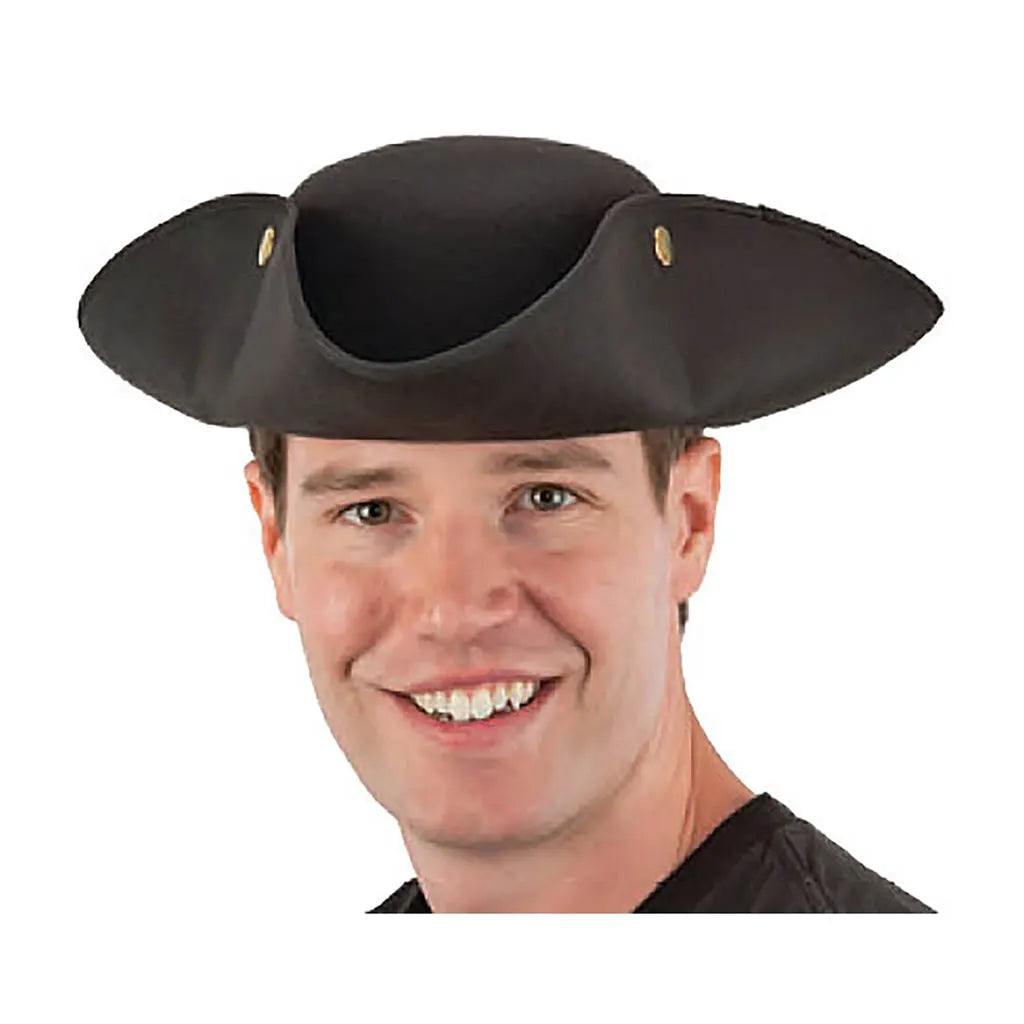 Black Tricorne Hat with Snaps