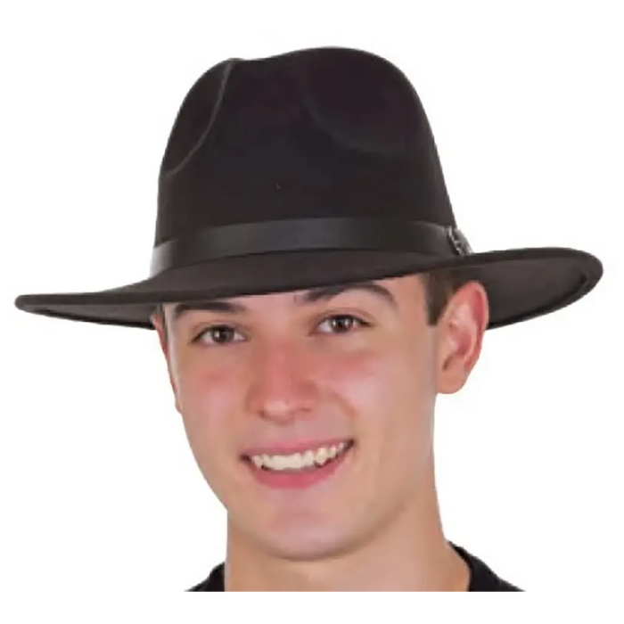 Black Felt Trilby with Vinyl Belt Band