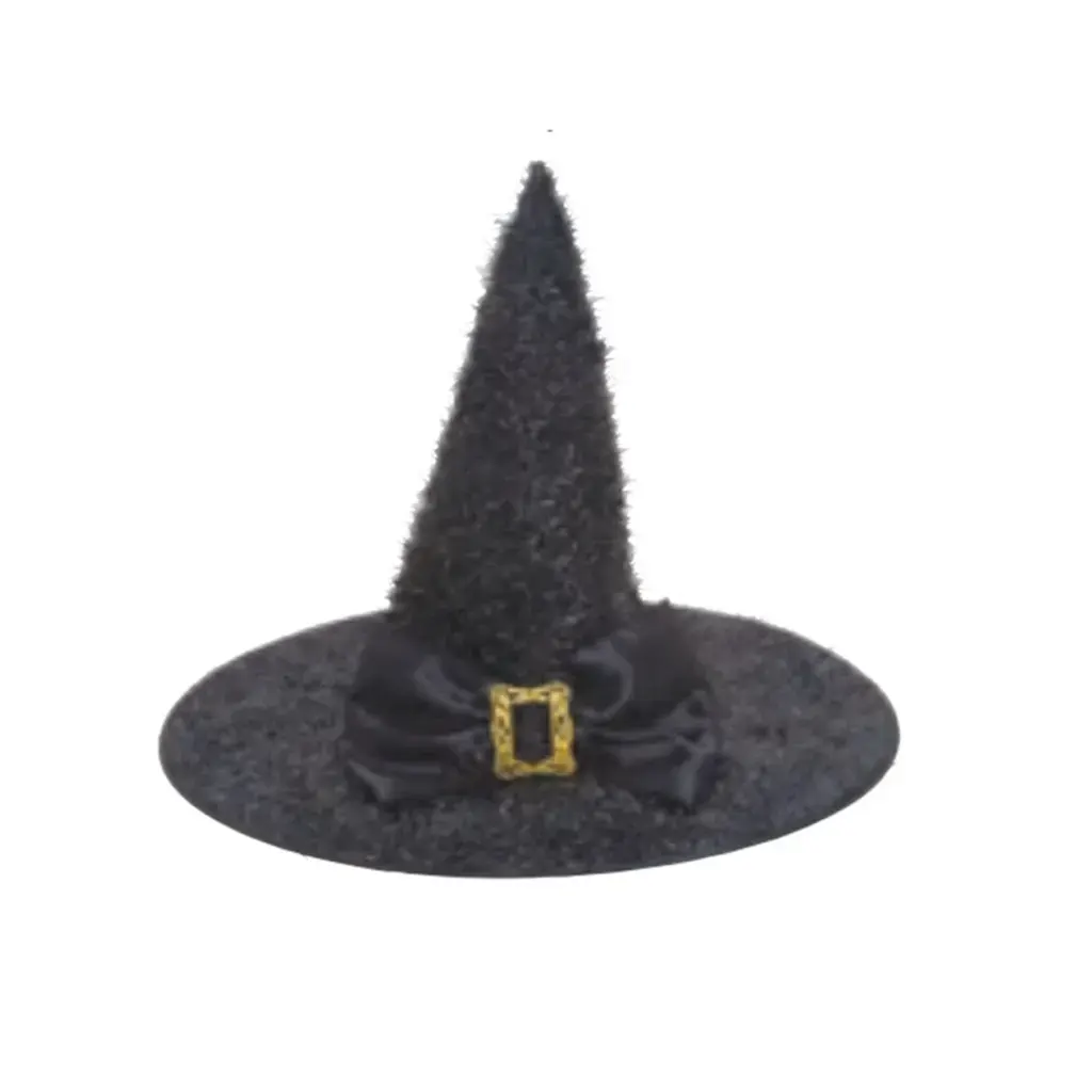 Fuzzy Mylar Black Witch Hat