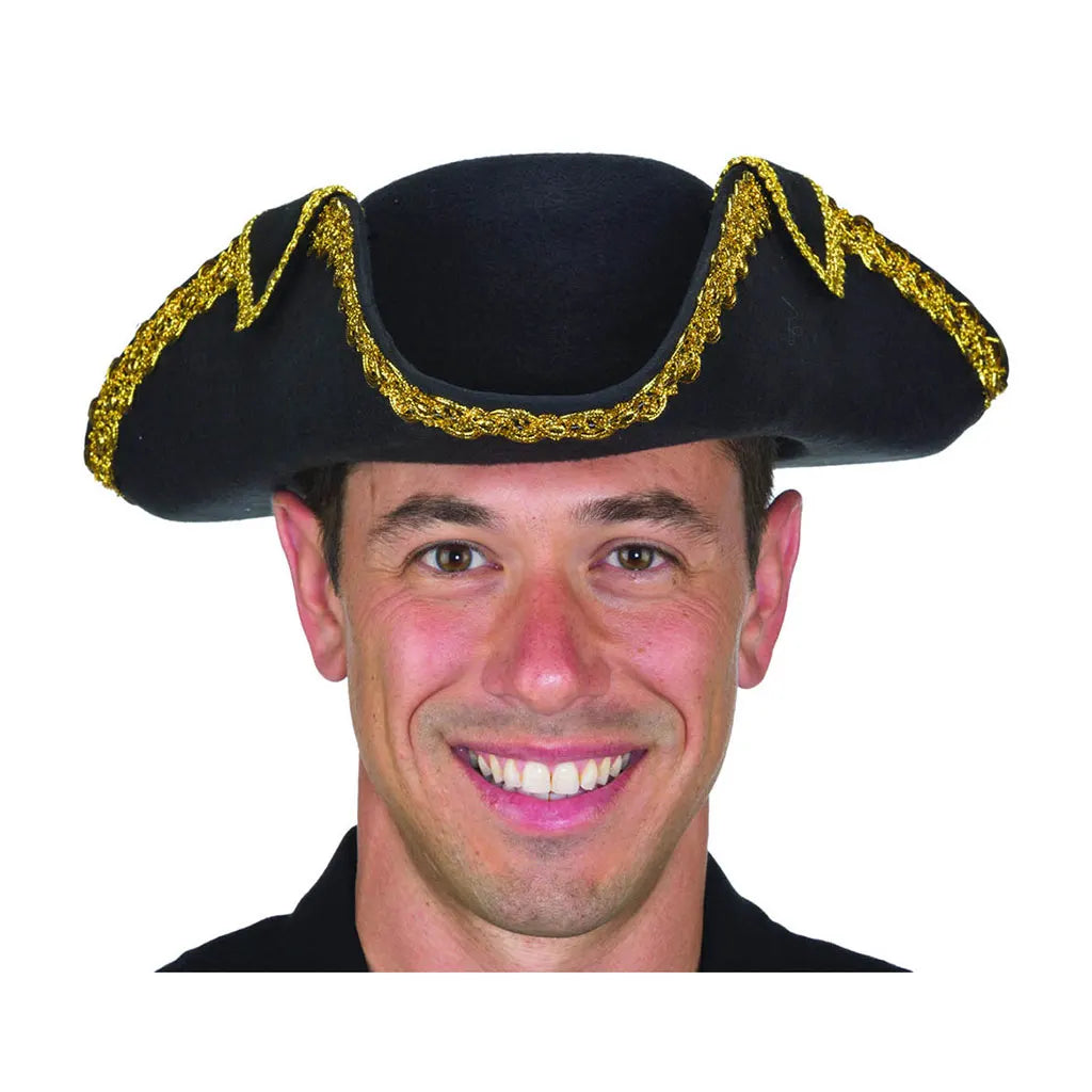 Felt Tricorne Hat with Gold Trim