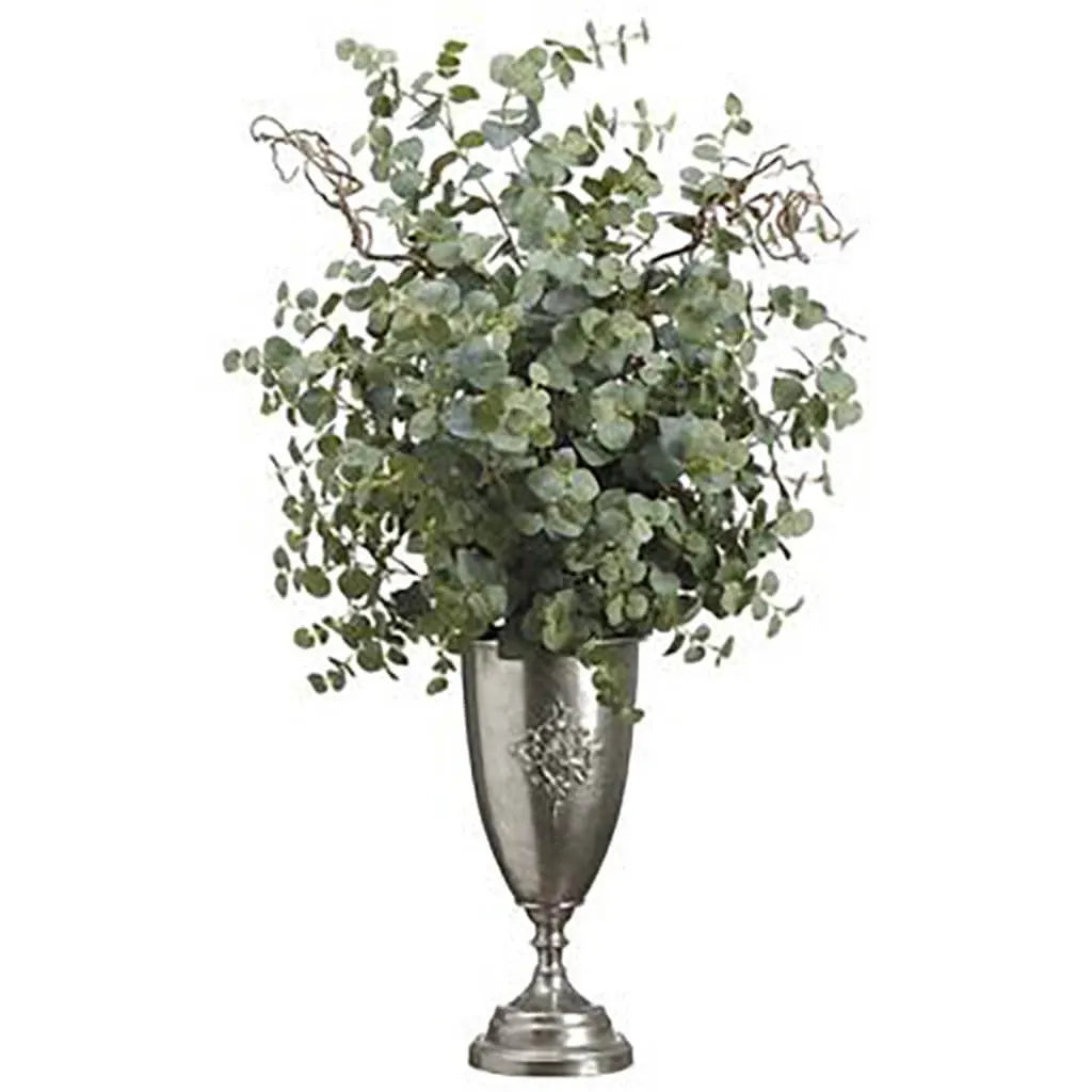 Eucalyptus in Tin Urn 47in H x 29in W x 29in L, Green