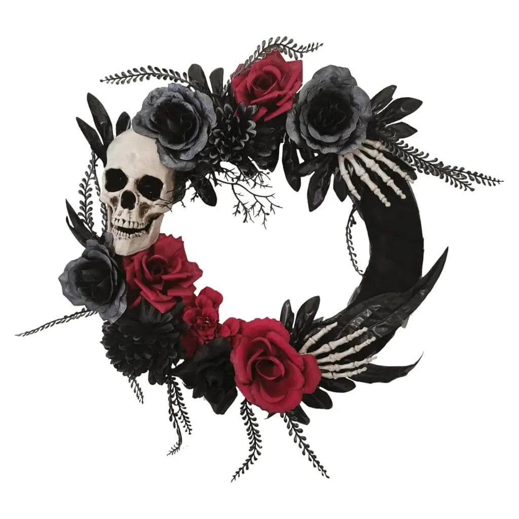 Wreath with Skull &amp; Hands-Roses, 18in