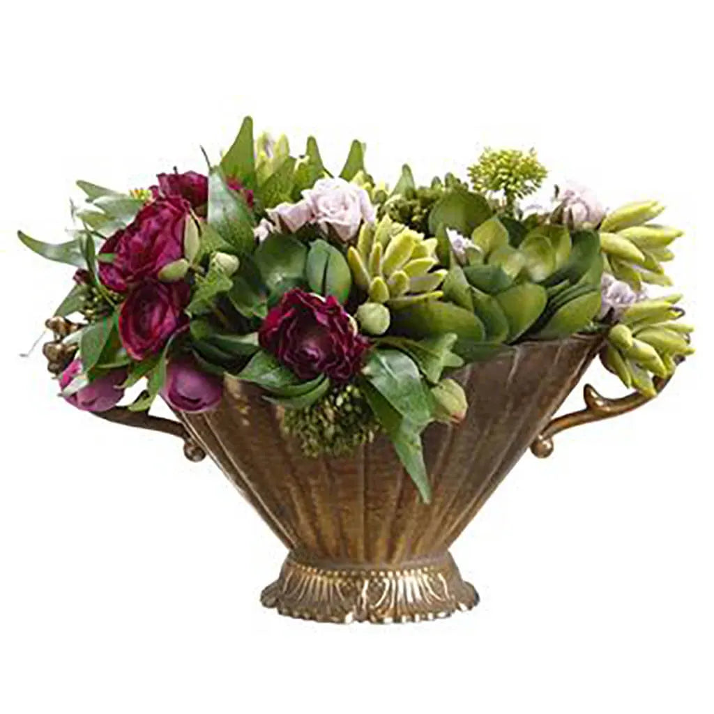 Ranunculus / Sedum in Planter 9in H x 12in W x 16INin L, Purple, Green
