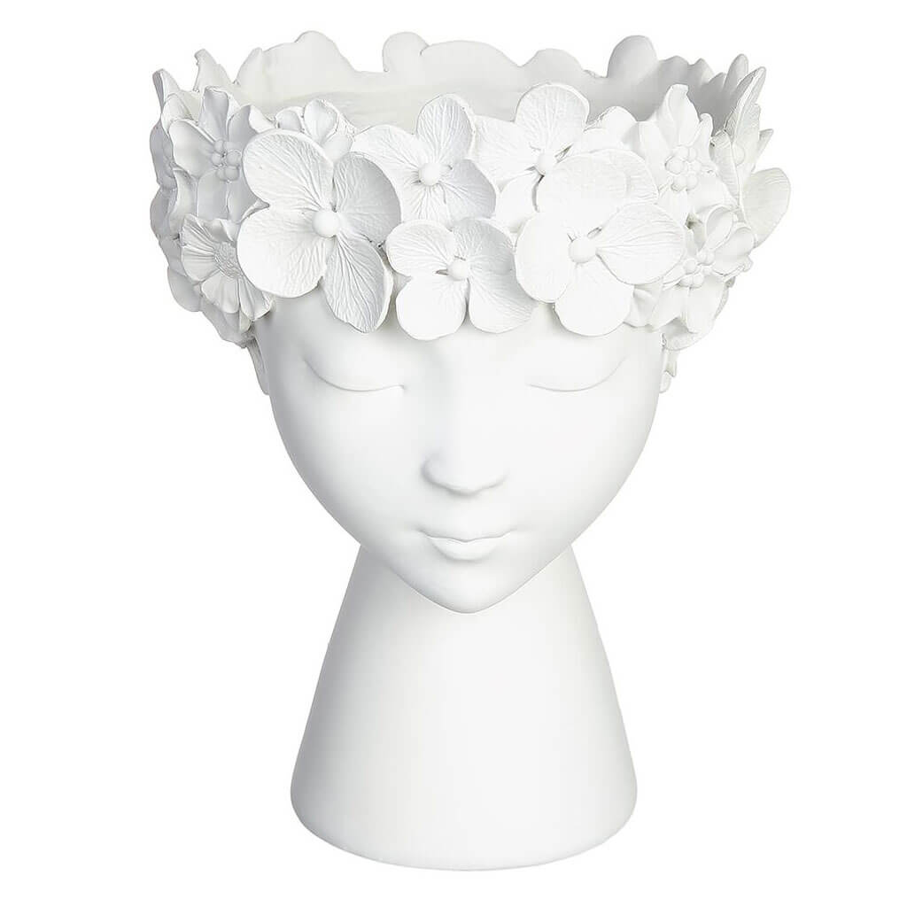 Flower Lady Head Vase 9.4in, White