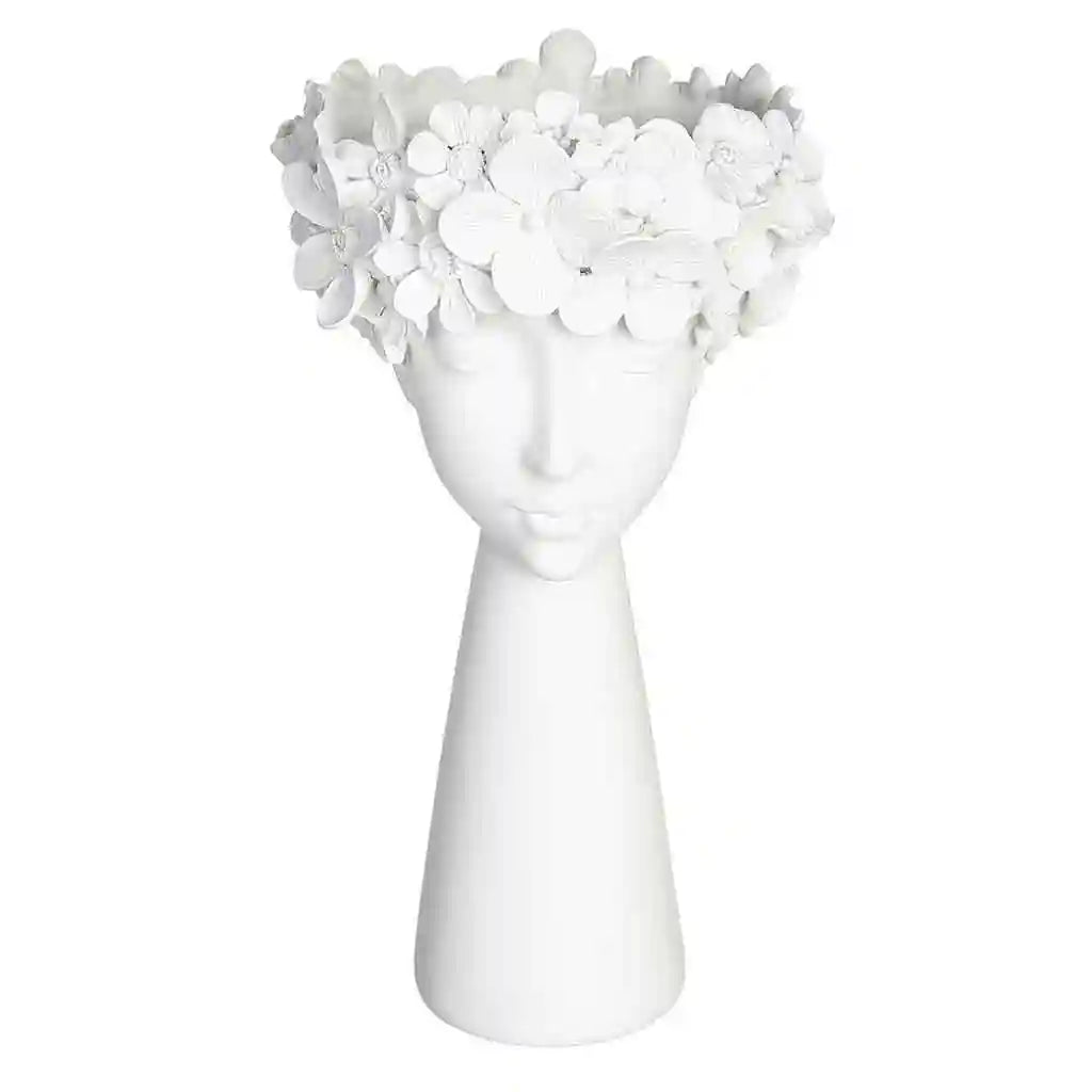 16.1" Flower Lady Head Vase��White