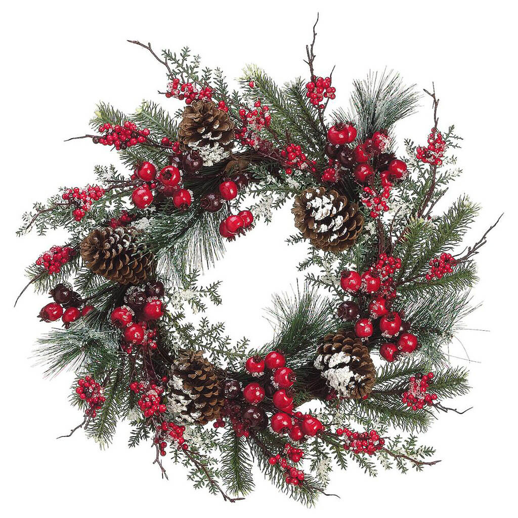 Snowed Berry/Pine Cone/Berry/Pine Wreath Red Snow, 24in