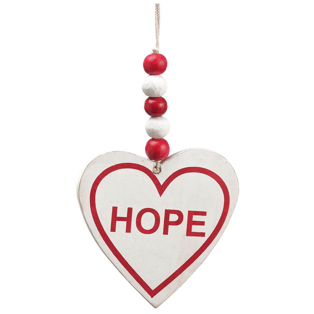 Hope Heart Ornament Whitewashed Red, 8in