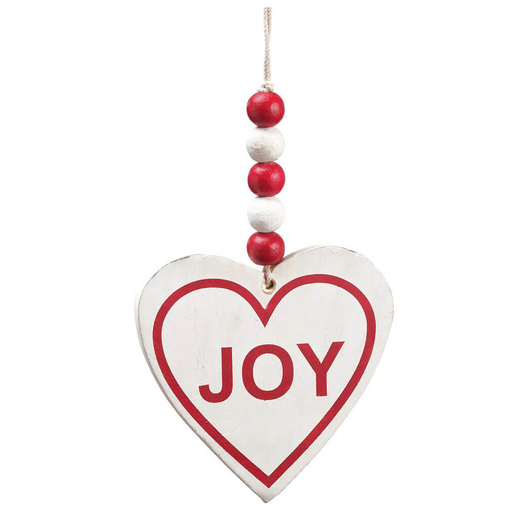 Joy Heart Ornament Whitewashed Red, 8in