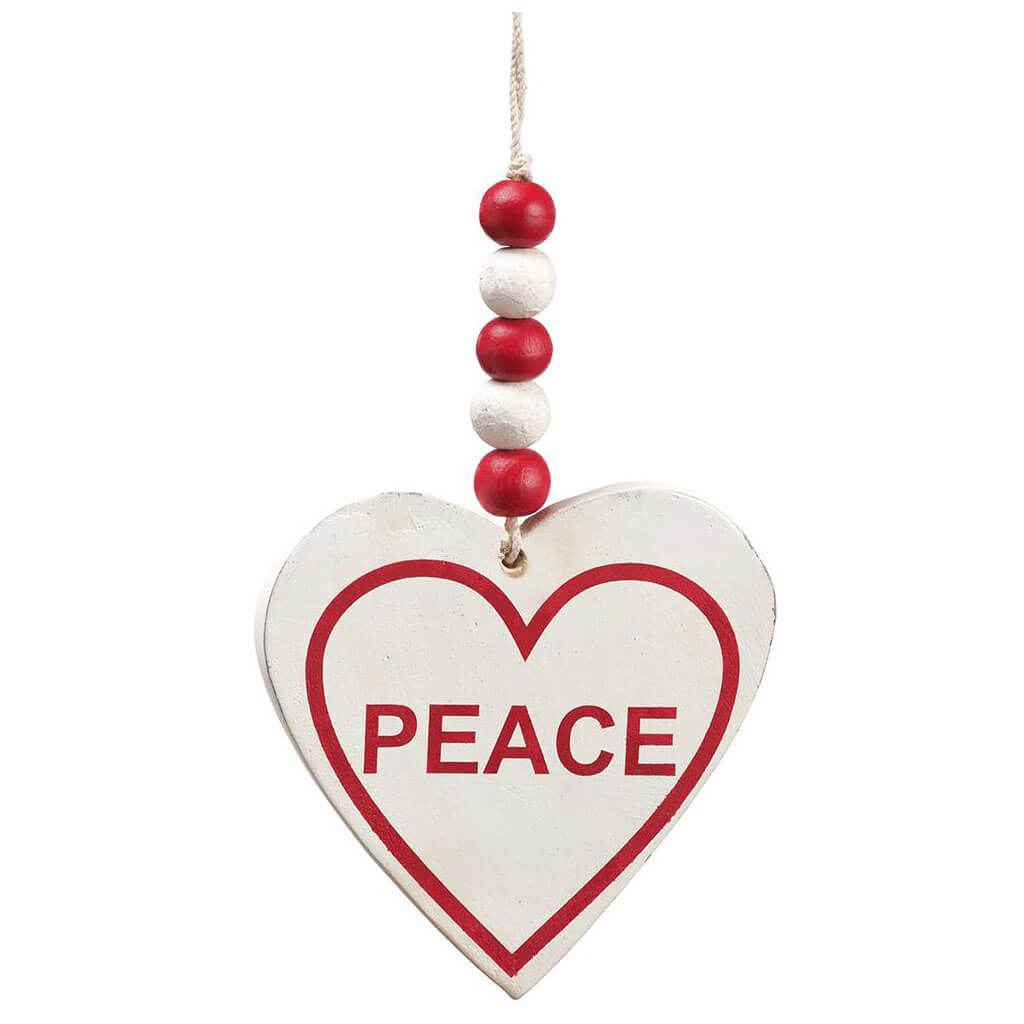 Peace Heart Ornament Whitewashed Red, 8in