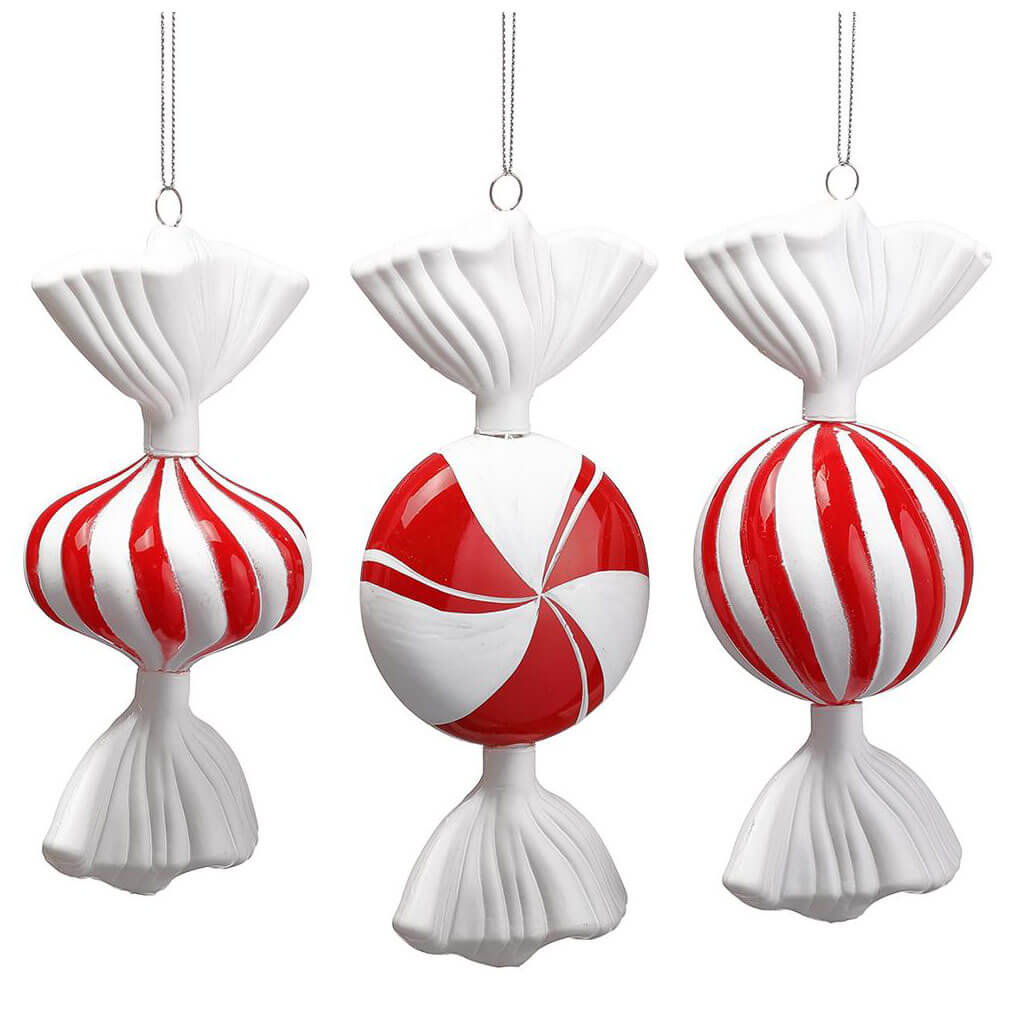 Peppermint Candy Ornament (3 ea/set) Red White, 7in-7.5in