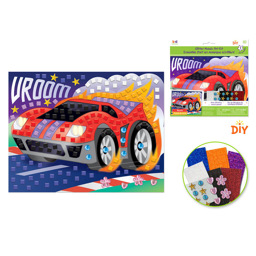 Krafty Kids Kit: DIY Glitter Mosaic Art Kit with Gems, Racecar