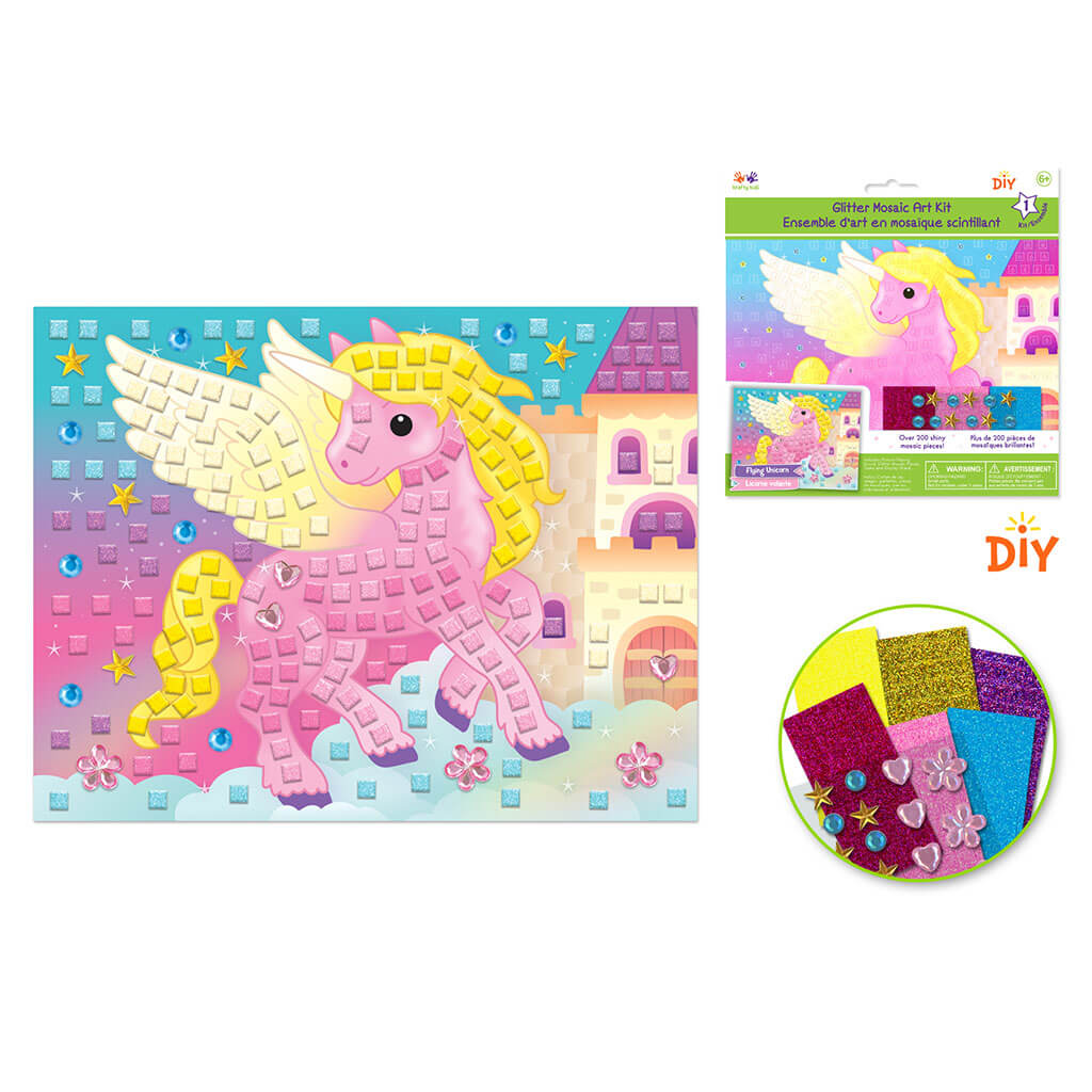 Krafty Kids Kit: DIY Glitter Mosaic Art Kit with Gems, Flying Unicorn